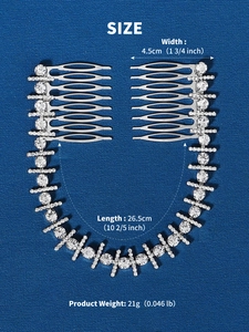 Detailed view of rhinestone bridal hair comb chain with length and weight measurements
