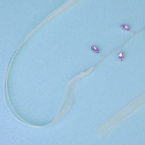 Handmade bridal hairband with purple marquise crystals and organza ribbon tie