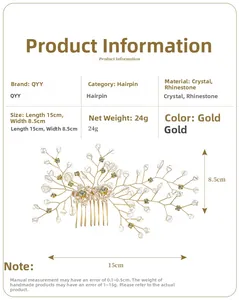 Detail view of handmade gold wire hair comb with sparkling crystals and rhinestones for weddings