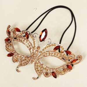 Elegant butterfly metal masquerade mask with amber rhinestones and crystal accents