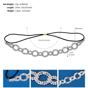 Détails du bandeau en strass montrant la longueur de 27cm et l'élastique de fixation