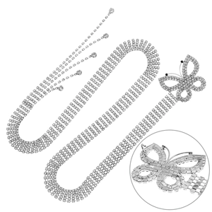 Ceinture femme en strass scintillants avec boucle papillon et détails de franges chic