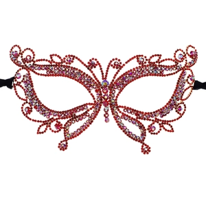Luxe masque de mascarade papillon rouge avec strass étincelants pour les fêtes