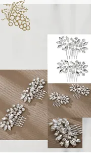Détail macro du peigne à cheveux de mariée avec strass et motif de vigne florale argentée