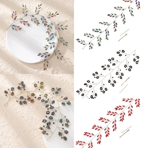 Handgewebte Braut Haarranke Golddraht Mehrfarbig Rot Acryl Kristall Stirnband Hochzeit Party Haarschmuck Für Damen