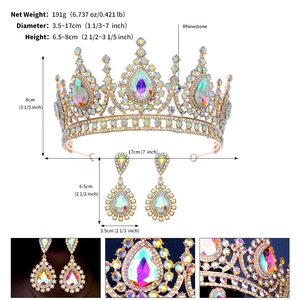 Dimensions détaillées de la couronne de mariée et des boucles avec strass AB colorés