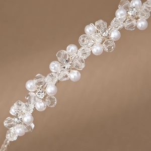 Elegant bridal crystal and pearl headband with handmade silver wire for wedding party