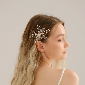 Pince à Cheveux de Mariée Faite à la Main Künstliche Perle Cristal Floral Fil d'Or Épingle pour Mariage Banquet Fête Femme Bijoux Accessoires