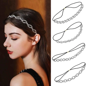 Bandeau Élastique en Strass à la Mode Ajouré Géométrique Argent Accessoires de Cheveux de Mariée pour Femmes Fête de Banquet