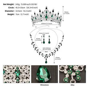 Spécifications de taille du parure de bijoux mariage avec couronne, collier et boucles d'oreilles