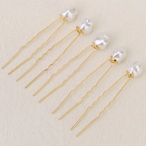 Lot de 5 épingles à cheveux dorées en U avec perles baroques pour coiffures de mariée