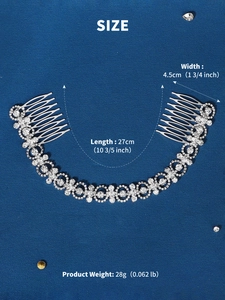 Detailed size specifications for silver bridal hair comb with elegant rhinestones