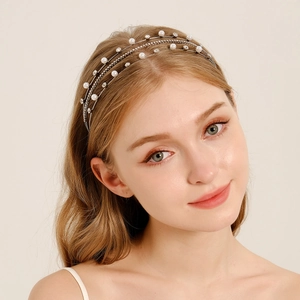 Serre-tête Élégant en Alliage à Trois Couches avec Künstliche Perles et Strass pour Mariée Mariage Femme Fille Accessoires Cheveux