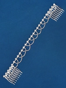 Detailed macro view of flexible rhinestone bridal hair comb with elegant silver chain design