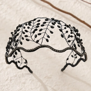 Handmade Gothic black leaf headband with sparkling crystals and silver rhinestones