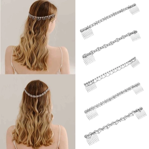 Bridal Rhinestone Hair Comb Chain Elegant Silver Alloy Wedding Hair Accessory Luxury Flower Wave Headpiece For Women Party Jewelry