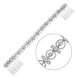 Exquisite silver bridal hair comb with rhinestones and flexible chain for wedding styling