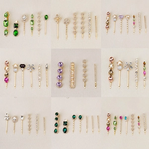 Sweet Multicolor Rhinestone Hair Clip Set For Women Kids Geometric Floral Alloy Gold Bobby Pin Side Hair Clip Jewelry Gift
