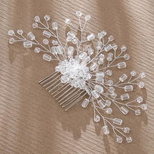 Elegante pettine da sposa con rami in filo d'argento fatti a mano e perline trasparenti