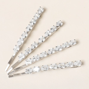 Sparkling rhinestone barrette set with pear-cut crystals on silver alloy base for hair