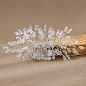 Pettine per Capelli da Sposa Fatto a Mano Con Fiore in Cristallo Acrilico Filo Metallico Argento Accessori per Capelli Sposa