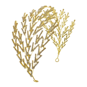 Serre-tête de mariée étincelant en métal doré avec branches et strass brillants