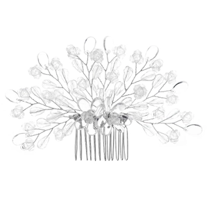 Pettine per capelli da sposa argento con perline di cristallo fatte a mano e design floreale