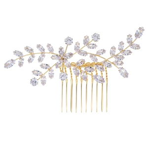 Elegante pettine per capelli da sposa in oro con cristalli di zircone a taglio marquise