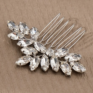 Elegant bridal hair comb with marquise-cut crystal rhinestones on a silver metal base