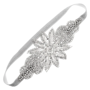 Elegant silver bridal headband featuring sparkling rhinestone leaf and floral accents