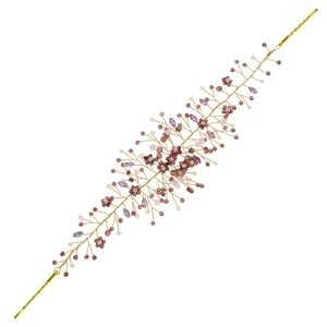 Handgefertigte Braut-Haarranke mit rosa und lila Kristallen auf goldenem Drahtgeflecht
