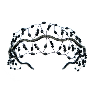 Luxurious handmade bridal headband with black beads and sparkling white rhinestones
