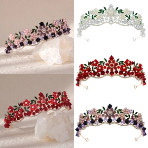 Vintage Floral Crystal Bridal Crown Tiara For Women Alloy Rhinestone Artificial Pearl Flower Headband Wedding Party Hair Jewelry