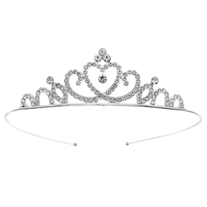 Elegante corona da principessa per bambine in lega d'argento con strass e design a cuore