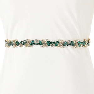 Ceinture de Mariée en Strass Vert Émeraude Vintage Écharpe de Robe de Mariée Fait à la Main Fleur Feuille Avec Ruban Blanc Bijoux Femme
