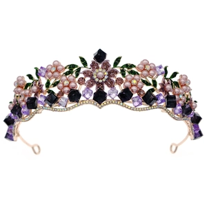 Vintage Crystal Artificial Pearl Flower Bridal Crown Luxurious Alloy Rhinestone Wedding Headpiece Elegant Baroque Queen Tiara For Women