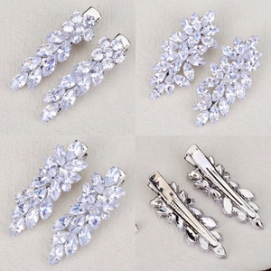 Barrettes à Cheveux Coréennes Douces en Zirconia et Strass Forme Feuille Fleur Pince à Bec de Canard Luxe Accessoires Mariage