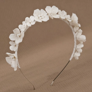 Handmade white ceramic flower headband for bridal wedding hair accessories decoration
