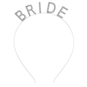 Sparkling rhinestone BRIDE headband in silver alloy for bachelorette party and wedding