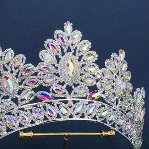Exquisite silver bridal crown with AB rhinestones for weddings and pageants