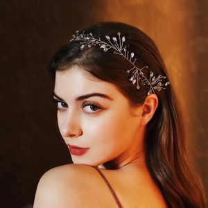 Handmade Bridal Hair Vine Headband Purple Rhinestone Crystal Leaf Hair Accessory For Wedding Photography Women Jewelry