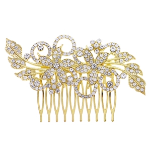 Elegant bridal hair comb with gold alloy base and sparkling rhinestones in floral design