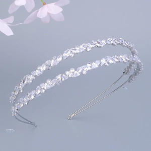 Detailed view of the double-layer bridal headband with marquise and round cut zircons