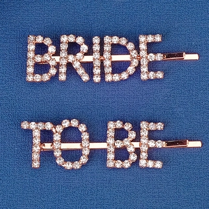 Set de barrettes BRIDE TO BE serties de strass en alliage doré pour mariages