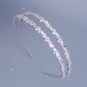 Sparkling double-layered zircon headband with marquise-cut crystals on silver metal