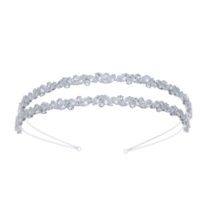 Elegant double-layer silver bridal headband with marquise-cut sparkling zircons