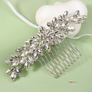 Elegant silver bridal hair comb with marquise cut crystals in a vine leaf design