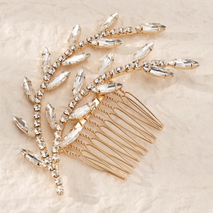 Détails du peigne à cheveux doré vintage avec strass étincelants pour mariée de luxe