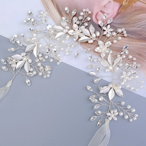 Elegant Silver Bridal Belt Rhinestone Artificial Pearl Wedding Dress Sash Handmade Flower Leaf Waist Chain For Women Party Gown Accessory