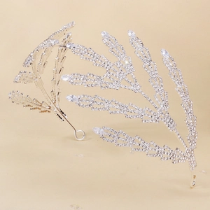 Diadème de mariée argenté au design de feuilles, serti de strass brillants et de zircons marquise